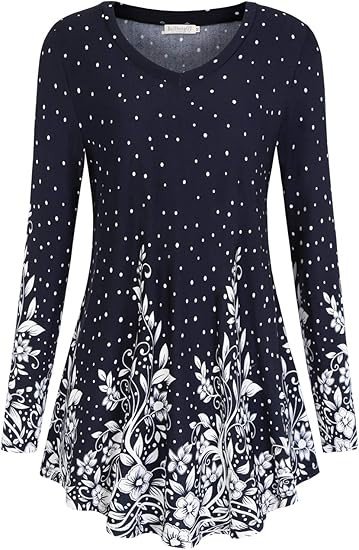BAISHENGGT Women's Casual Long Sleeve Tunic Tops for Leggings V-Neck Blouse T-Shirt