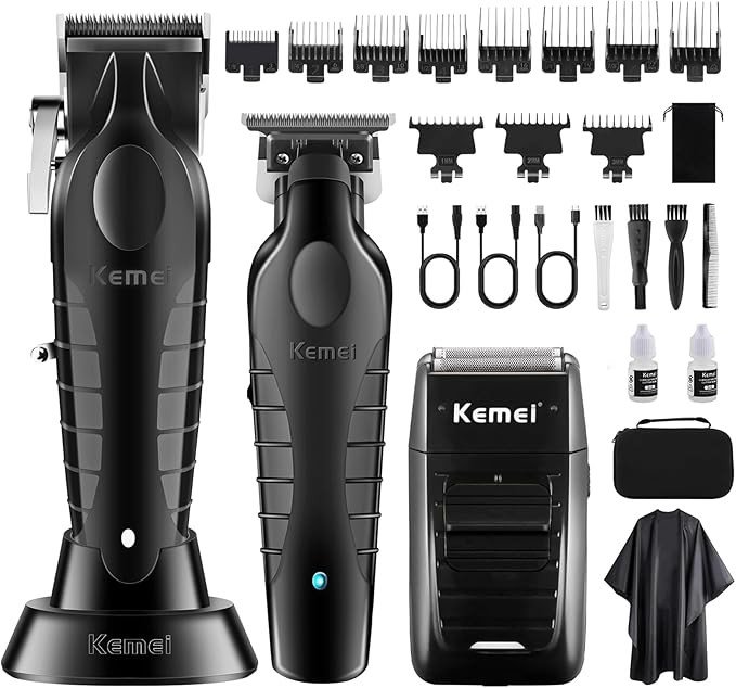 KEMEI Professional Hair Clipper, Hair Trimmer, Beard Shaver Set for Men, Electric Cordless Barber Clipper Beard Trimmer, Rechargeable Fade Clipper Haircutting Kit, KM-2299, KM-2296, KM-1102