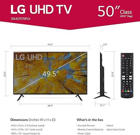 LG 50-Inch Class UQ7570 Series 4K Smart TV, AI-Powered 4K, Cloud Gaming (50UQ7570PUJ, 2022), Black