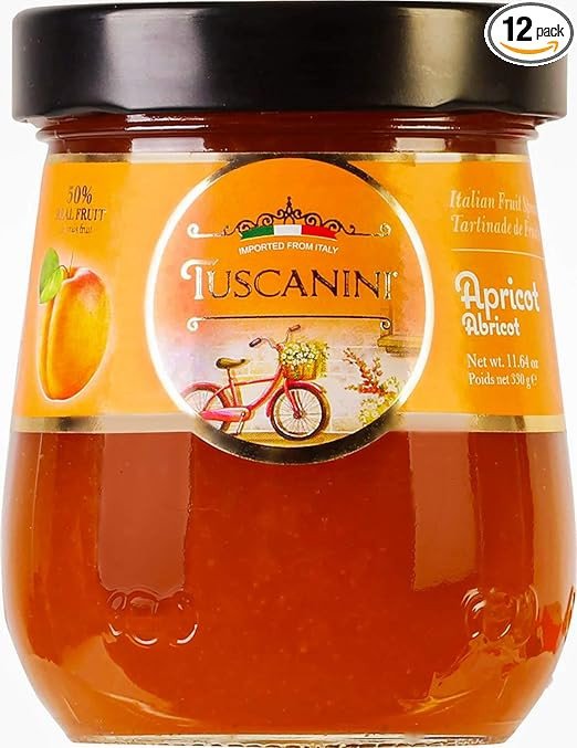 Tuscanini Premium Italian Apricot Preserves, 11.64 oz Jar, Spreadable Fruit Jam, No High Fructose Corn Syrup, No Preservatives, Non GMO, Gluten Free